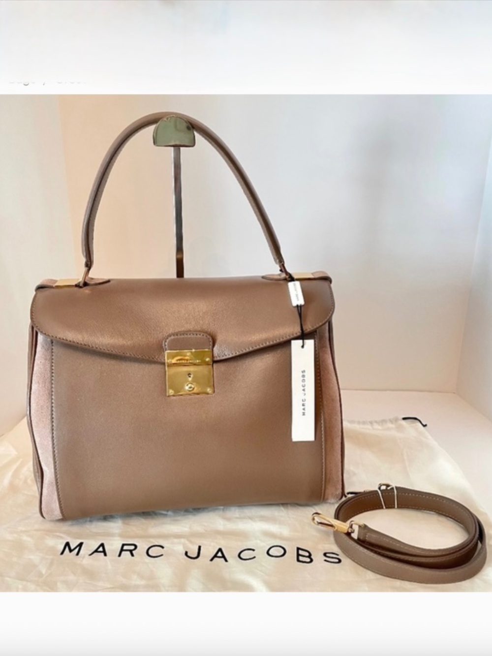 Marc Jacobs Grand Metropolitan Satchel Bag Lambskin/Suede Truffle Brown Leather